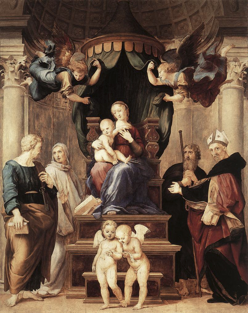 "Madonna del Baldacchino", olio su tela di Raffaello Sanzio, 1506-1508, presso la Galleria Palatina di Firenze.