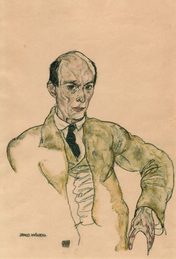 Egon Schiele, Ritratto di Arnold Schönberg, acquarello guazzo e matita, 1917.