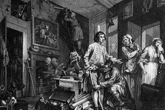 William Hogarth, A, Rake's Progress, Plate 1 - The Young Heir Takes Possession of the Miser's Effects