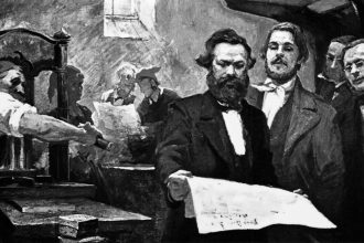 Marx e Engels stampano la Neue Rheinische Zeitung durante la rivoluzione del 1848-1849 | Dipinto di E. Capiro
